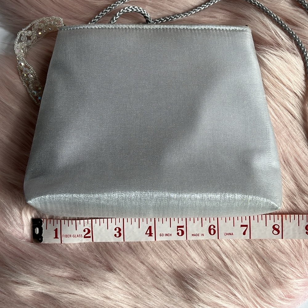 Silver Satin Evening Bag Clutch Shoulder Bag Handbag Mini Bag NWT - Picture 10 of 10
